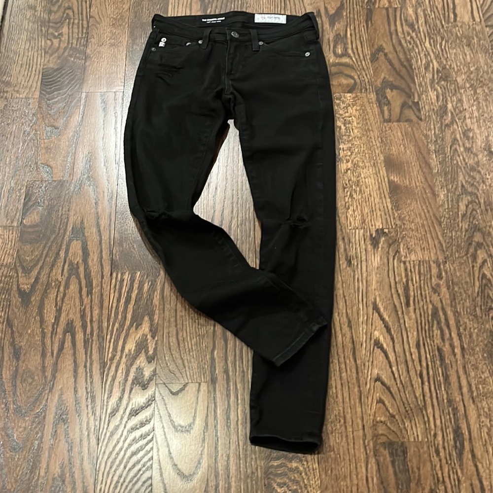 AG Woman’s Black Distressed Super Skinny Low Rise Stretch Ankle Jeans Size 24